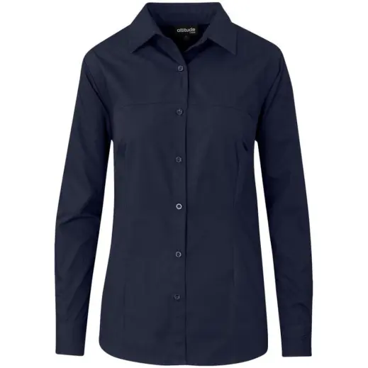 Ladies Long Sleeve Empire Shirt Navy Front